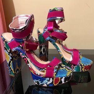 Multi color ankle strap block heel size 9